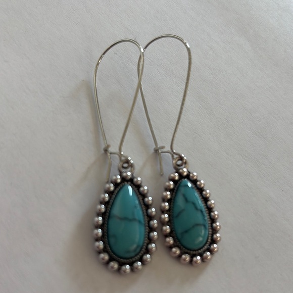 Silver and Turquoise Teardrop Earrings versatile and chic! never worn brand new - Picture 3 of 5
